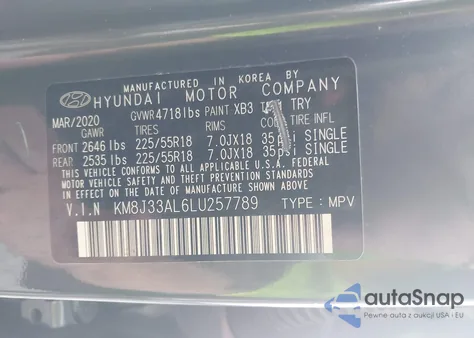 2020 Hyundai Tucson Sel из США, поврежденный, VIN KM8J33AL6LU257789